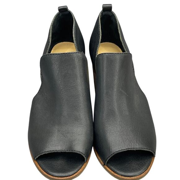 Lucky Brand Black Leather Peep Toe 3" Block Heel Slip On Mule Bootie Women 6.5 - Picture 6 of 11